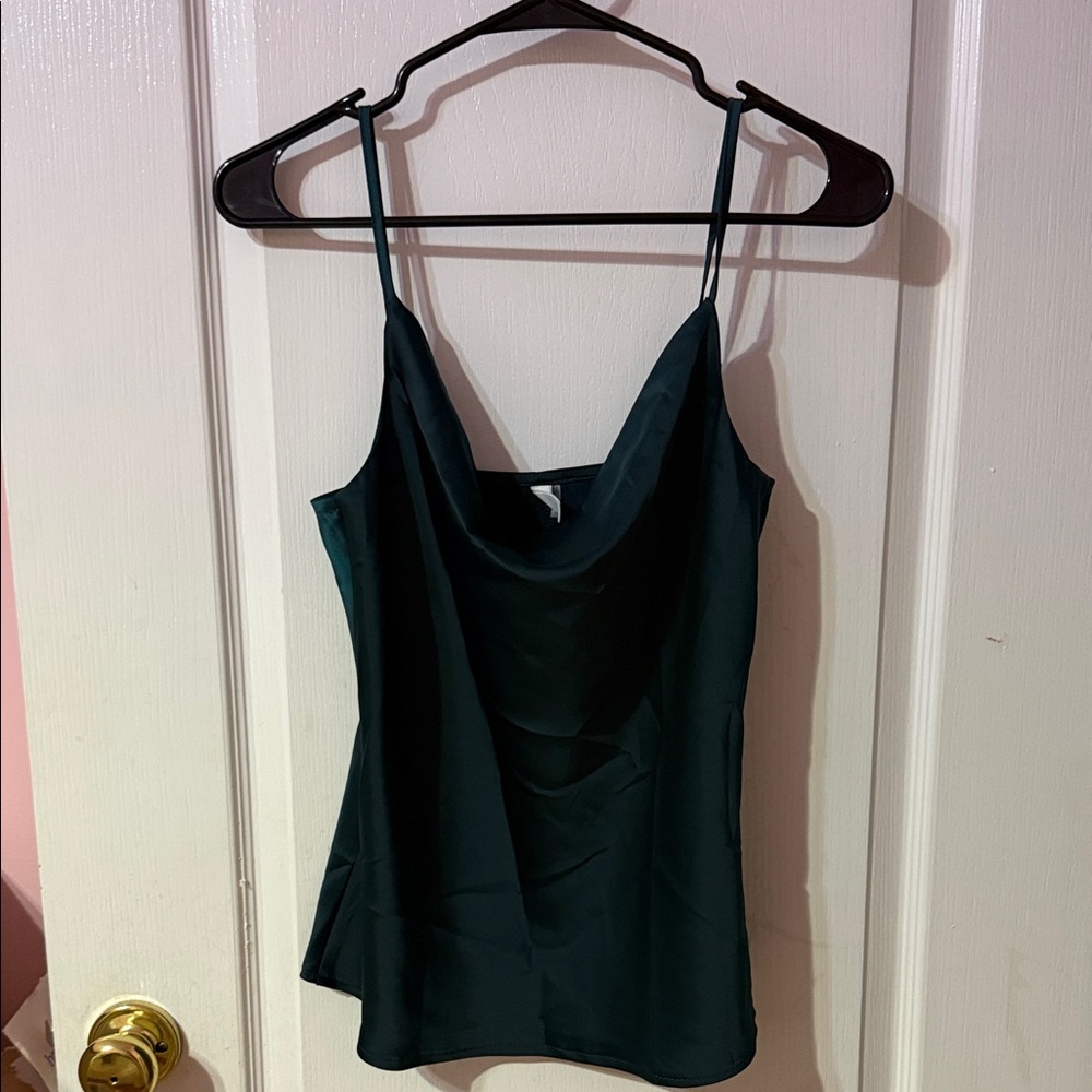 Satin Cowl Neck Top-Emerald Green